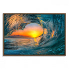 84279-MGV-FC-36X24_Walnut-Ocean Wave Sunset Wall Art | Large Coastal Wave Canvas Print | 3-Panel Ocean Sunset Seascape for Beach Decor