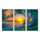 84279-MGV-FC-48X32-3P_Natural-Ocean Wave Sunset Wall Art | Large Coastal Wave Canvas Print | 3-Panel Ocean Sunset Seascape for Beach Decor