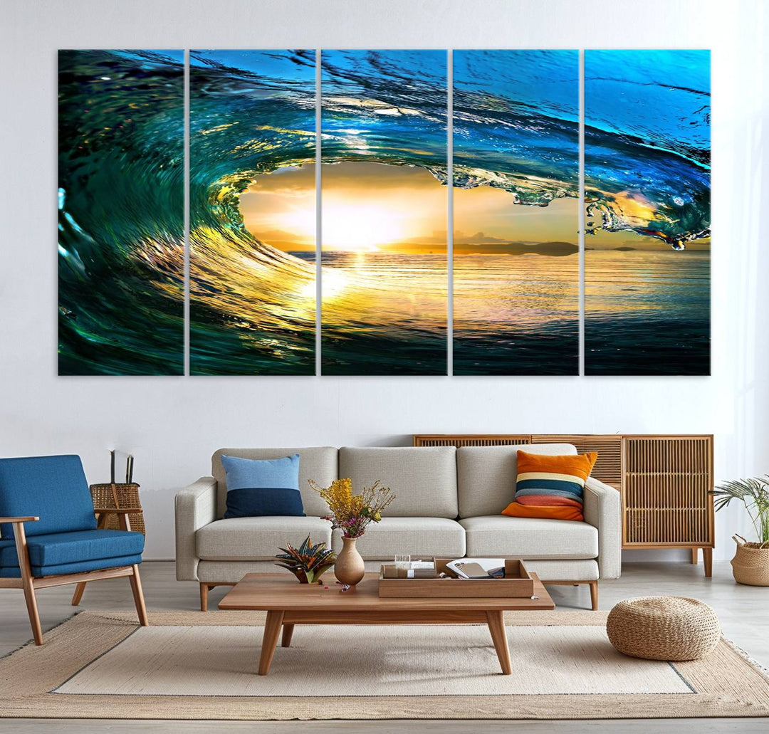 19378-MGV-CV-36X24-Ocean Wave at Sunset Canvas Art, Large Wall Print of Vibrant Water Waves, Coastal Art for Living Room and Dining Room