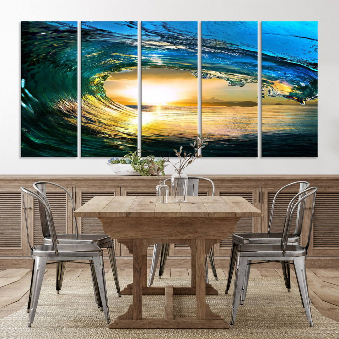 19378-MGV-CV-36X24-Ocean Wave at Sunset Canvas Art, Large Wall Print of Vibrant Water Waves, Coastal Art for Living Room and Dining Room