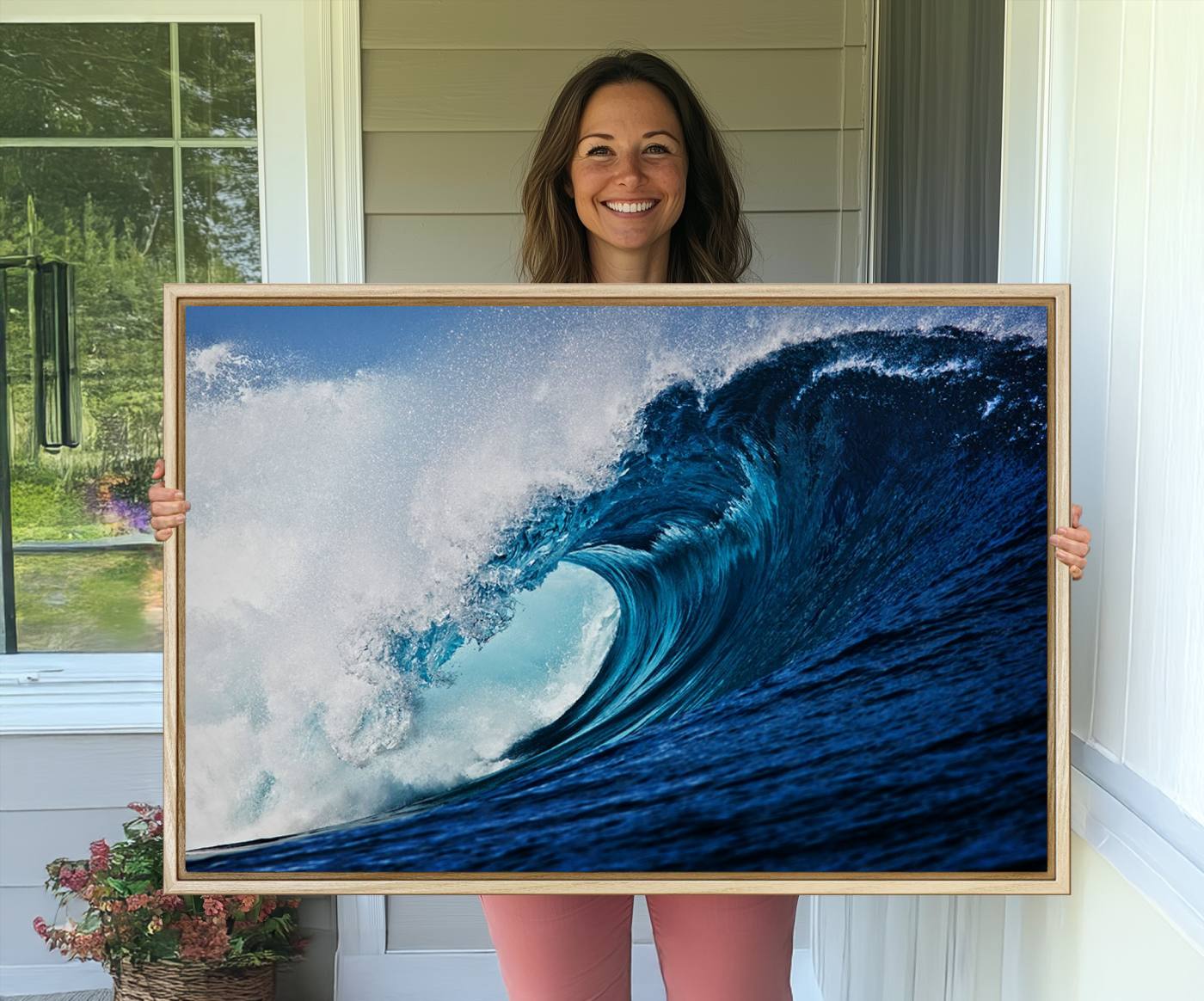 89502-MGV-CV-36X24-Ocean Wave at Sunset Canvas Art, Large Wall Print of Vibrant Water Waves, Coastal Art for Living Room and Dining Room Decor