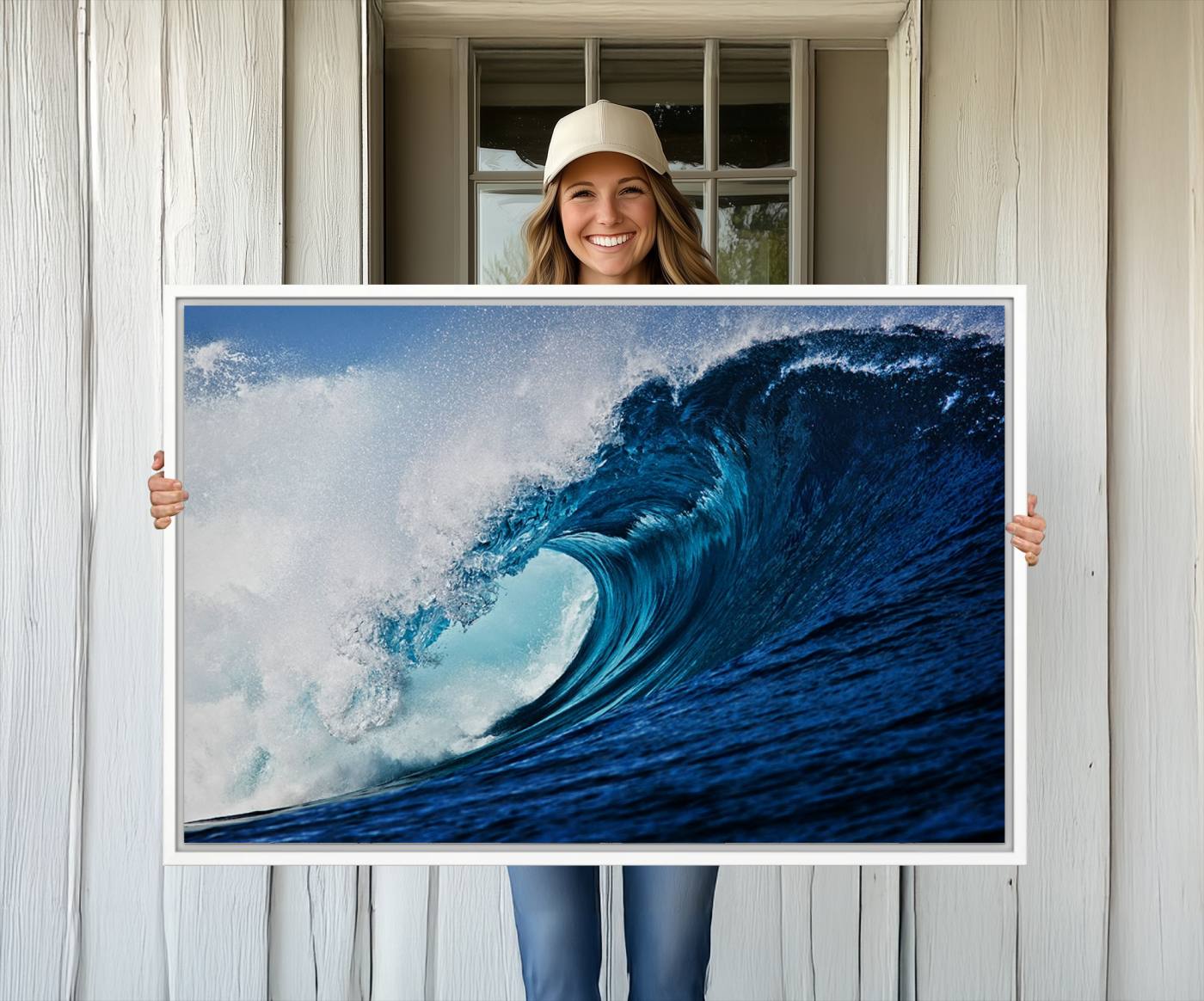 89502-MGV-CV-36X24-Ocean Wave at Sunset Canvas Art, Large Wall Print of Vibrant Water Waves, Coastal Art for Living Room and Dining Room Decor