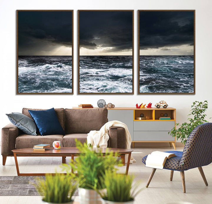 42607-MGV-CV-36X24-Ocean and Storm Canvas Art Print Hanging Great Print Ocean and