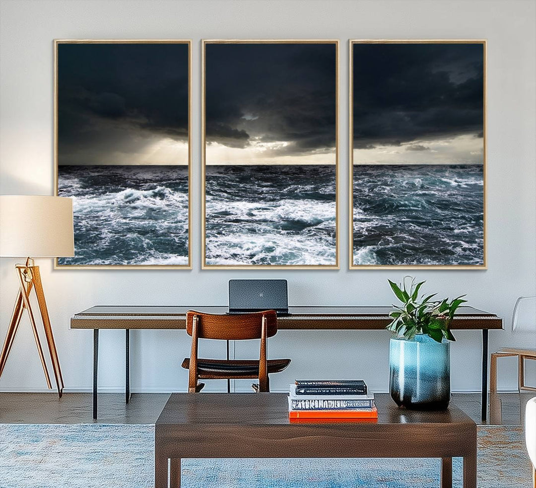 42607-MGV-FC-48X32-3P_Natural-Ocean and Storm Canvas Art Print Hanging Great Print Ocean and