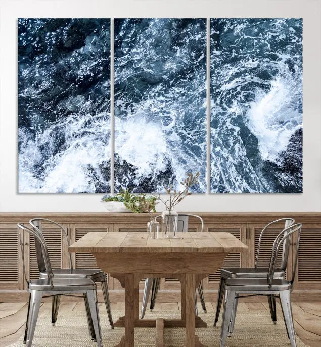 The "Ocean and White Bubbles Wall Art Canvas Print" is crafted on museum-quality canvas with a UV-protective coating. Ready to hang, this piece effortlessly combines style with durability.