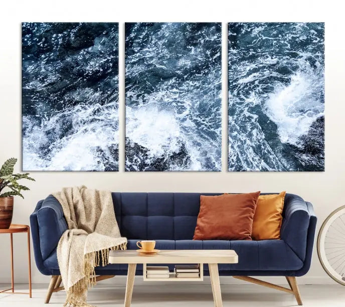 The "Ocean and White Bubbles Wall Art Canvas Print" is crafted on museum-quality canvas with a UV-protective coating. Ready to hang, this piece effortlessly combines style with durability.