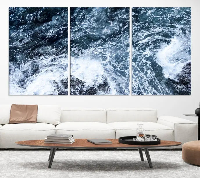 The "Ocean and White Bubbles Wall Art Canvas Print" is crafted on museum-quality canvas with a UV-protective coating. Ready to hang, this piece effortlessly combines style with durability.