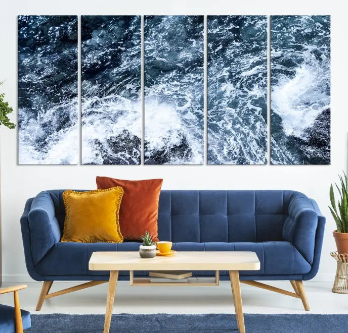 The "Ocean and White Bubbles Wall Art Canvas Print" is crafted on museum-quality canvas with a UV-protective coating. Ready to hang, this piece effortlessly combines style with durability.