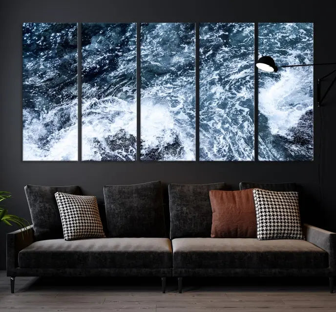 The "Ocean and White Bubbles Wall Art Canvas Print" is crafted on museum-quality canvas with a UV-protective coating. Ready to hang, this piece effortlessly combines style with durability.