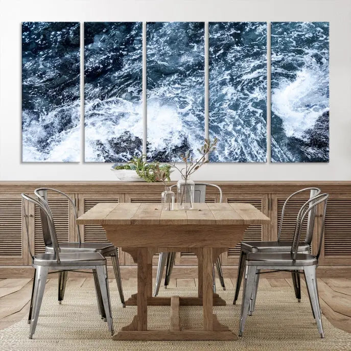 The "Ocean and White Bubbles Wall Art Canvas Print" is crafted on museum-quality canvas with a UV-protective coating. Ready to hang, this piece effortlessly combines style with durability.