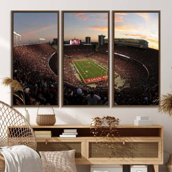 28825-MGV-FC-48X32-3P_Walnut-Ohio State University Buckeyes Football Team Print - Columbus Ohio Stadium Wall Art Canvas Print