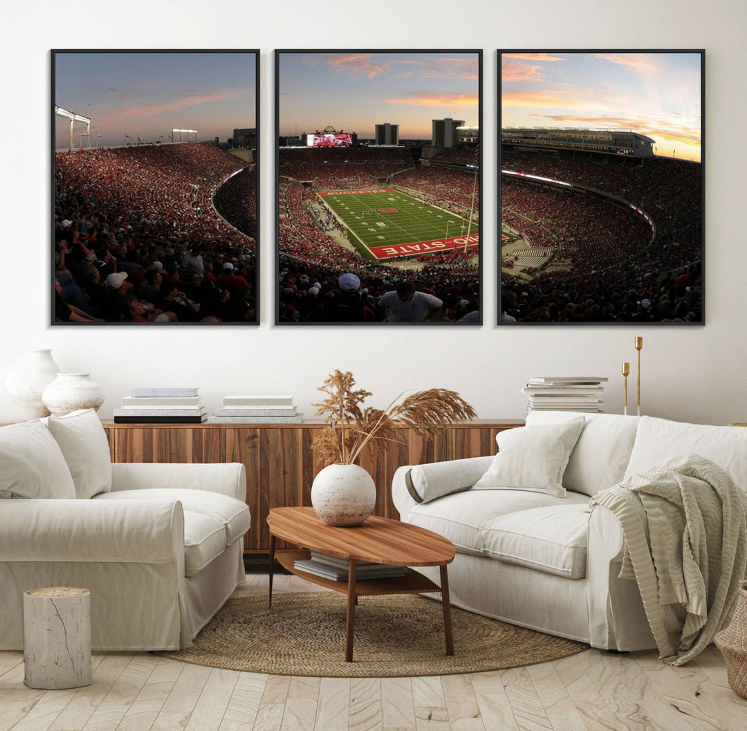 28825-MGV-FC-60X30-3P_Black-Ohio State University Buckeyes Football Team Print - Columbus Ohio Stadium Wall Art Canvas Print