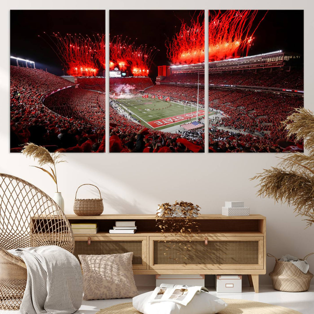 56909-MGV-CV-36X24-Ohio State University Buckeyes Football Team Print - Columbus Ohio Stadium Wall Art Canvas Print