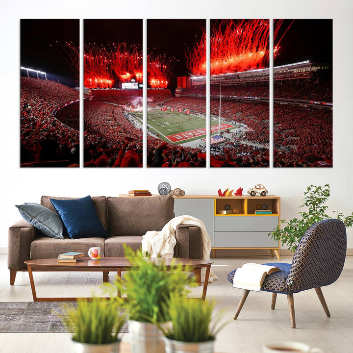56909-MGV-CV-36X24-Ohio State University Buckeyes Football Team Print - Columbus Ohio Stadium Wall Art Canvas Print