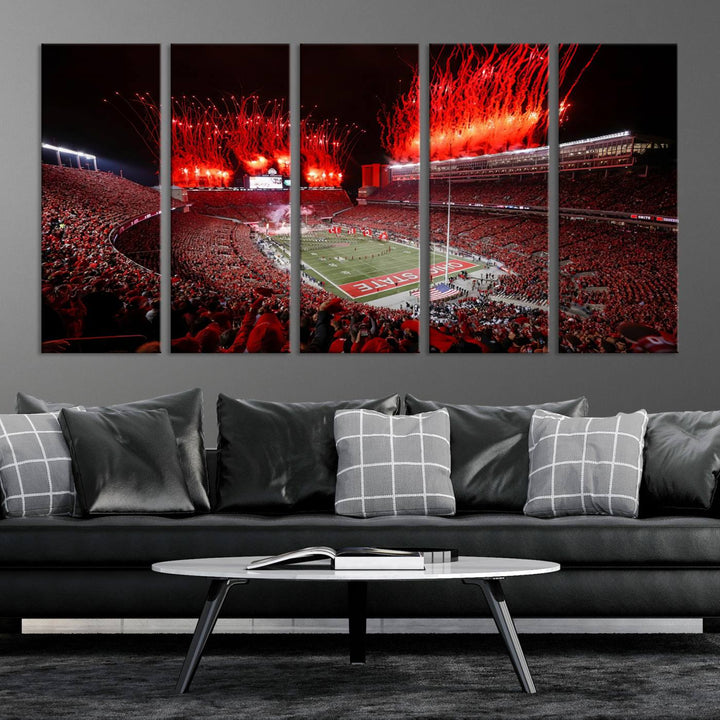 56909-MGV-CV-36X24-Ohio State University Buckeyes Football Team Print - Columbus Ohio Stadium Wall Art Canvas Print