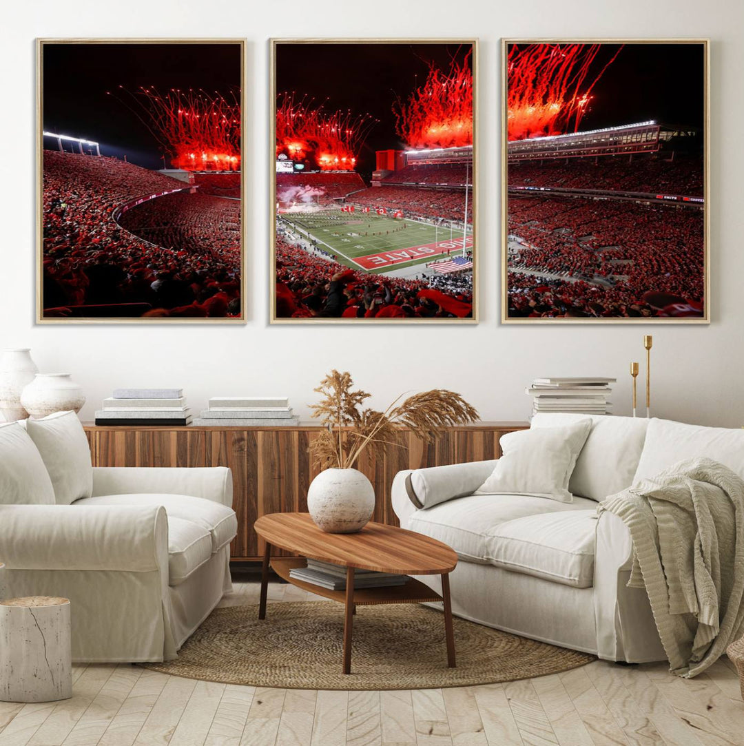 56909-MGV-FC-60X30-3P_Natural-Ohio State University Buckeyes Football Team Print - Columbus Ohio Stadium Wall Art Canvas Print