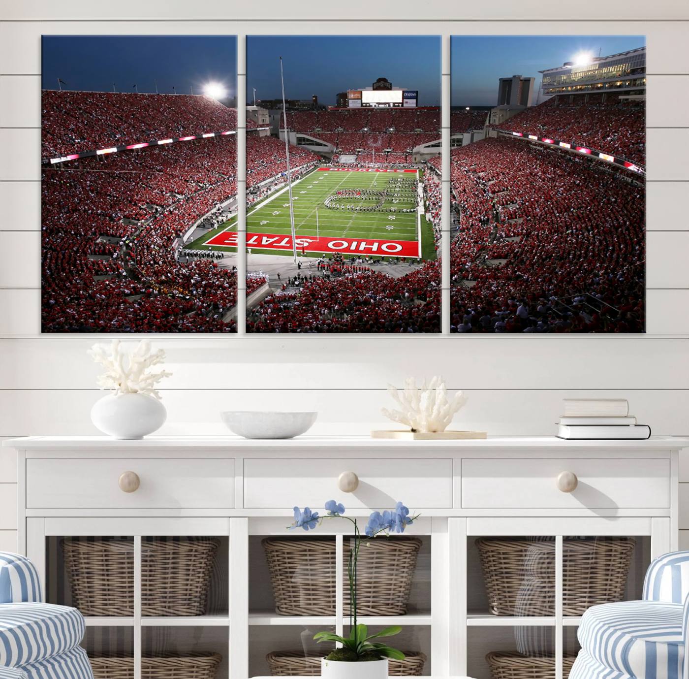 98743-MGV-CV-36X24-Ohio State University Buckeyes Football Team Print - Columbus Ohio Stadium Wall Art Canvas Print
