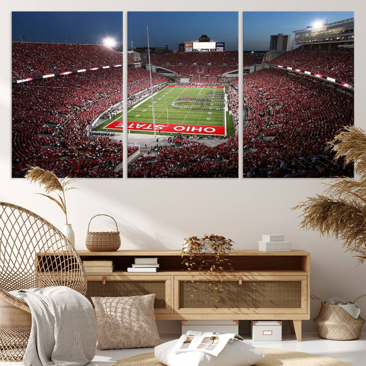 98743-MGV-CV-36X24-Ohio State University Buckeyes Football Team Print - Columbus Ohio Stadium Wall Art Canvas Print