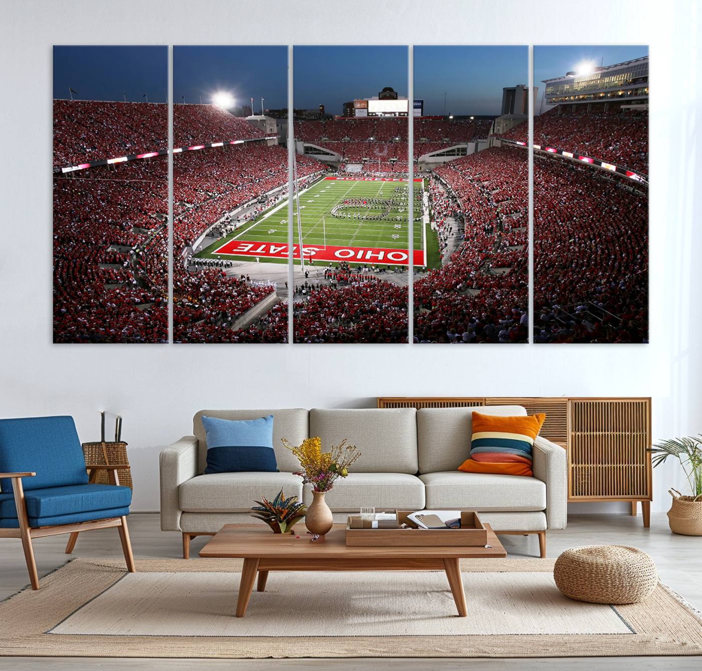 98743-MGV-CV-36X24-Ohio State University Buckeyes Football Team Print - Columbus Ohio Stadium Wall Art Canvas Print