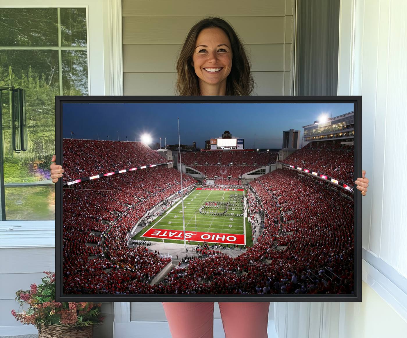 98743-MGV-CV-36X24-Ohio State University Buckeyes Football Team Print - Columbus Ohio Stadium Wall Art Canvas Print