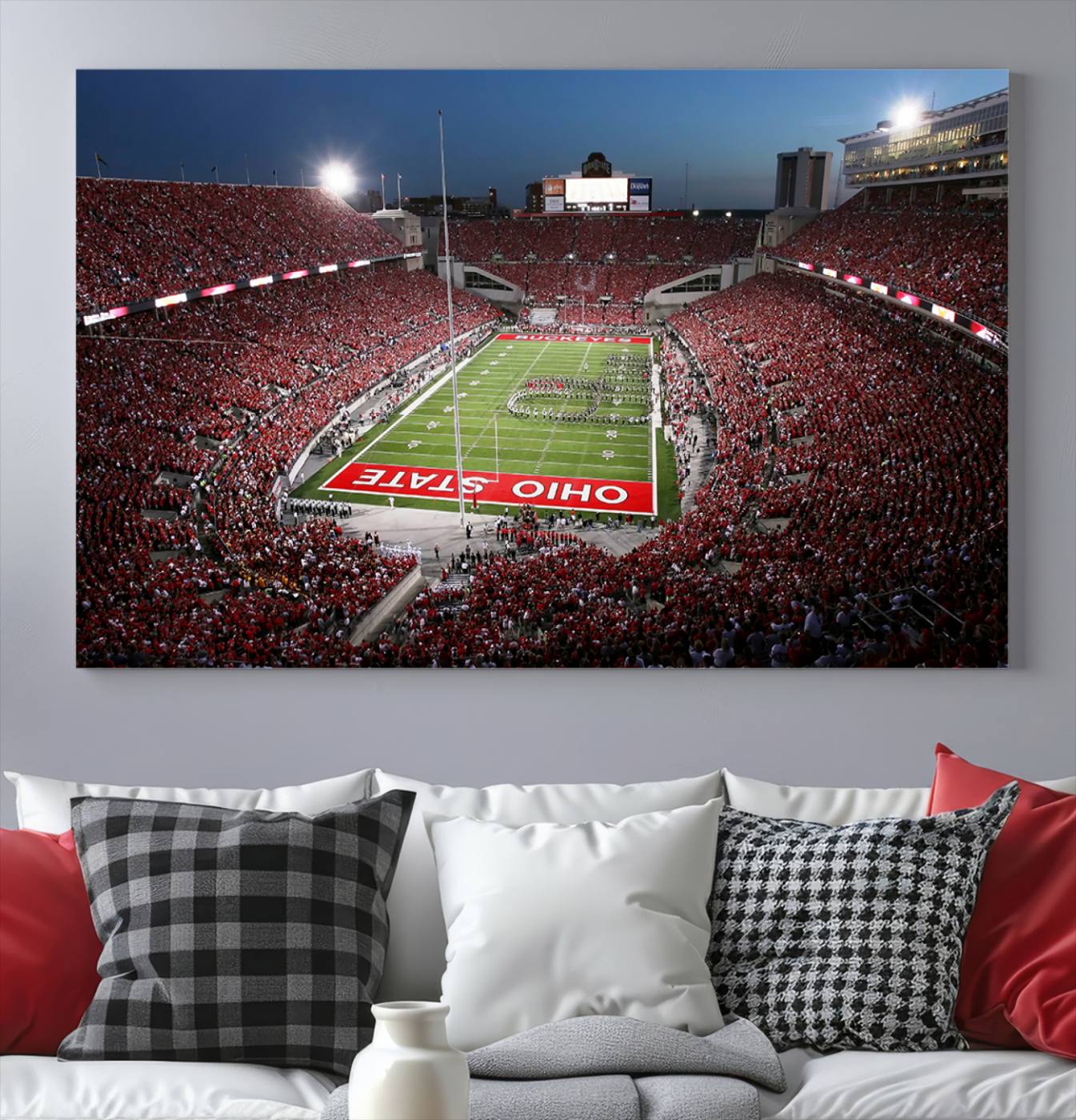 98743-MGV-CV-36X24-Ohio State University Buckeyes Football Team Print - Columbus Ohio Stadium Wall Art Canvas Print