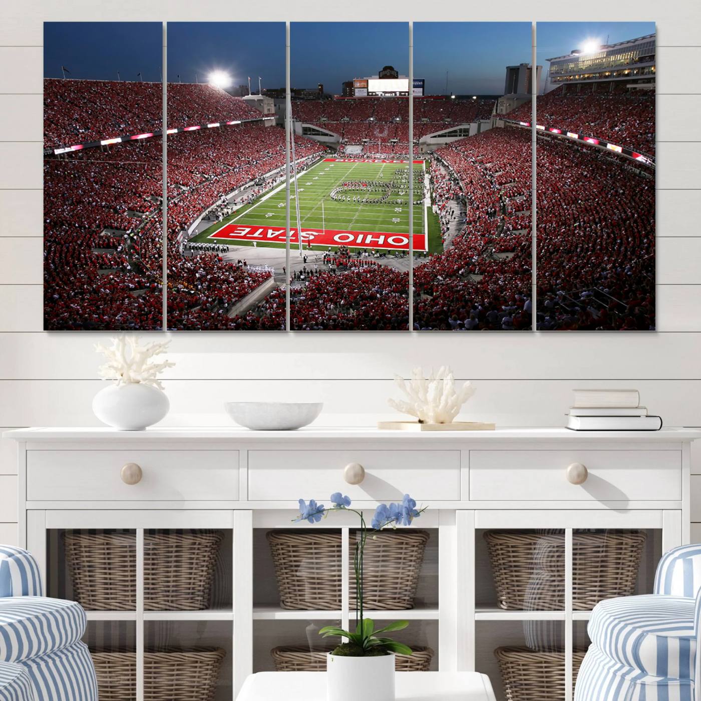 98743-MGV-CV-60X31-5P-Ohio State University Buckeyes Football Team Print - Columbus Ohio Stadium Wall Art Canvas Print