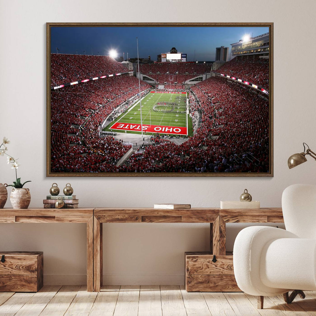 98743-MGV-FC-36X24_Walnut-Ohio State University Buckeyes Football Team Print - Columbus Ohio Stadium Wall Art Canvas Print