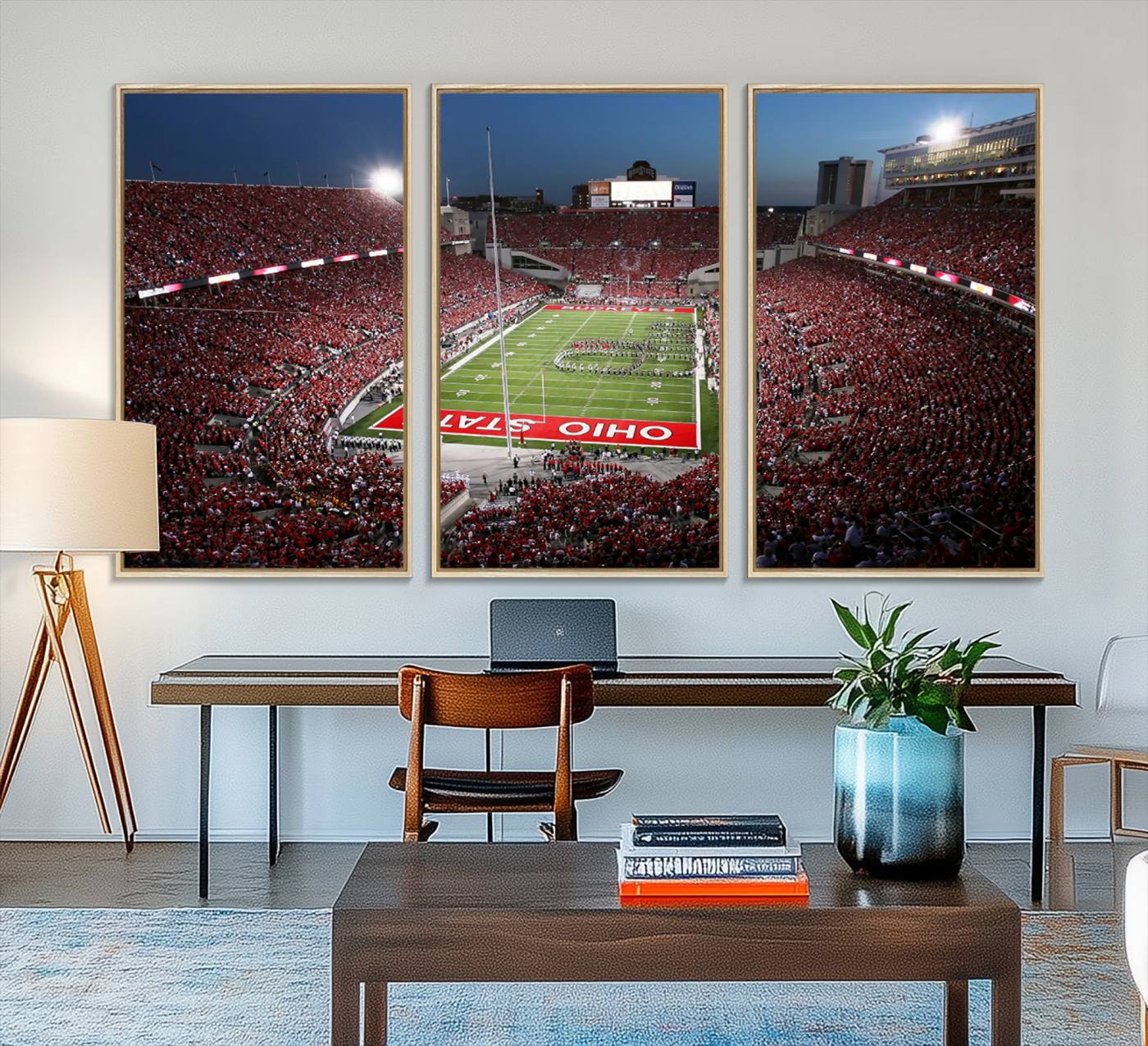 98743-MGV-FC-48X32-3P_Natural-Ohio State University Buckeyes Football Team Print - Columbus Ohio Stadium Wall Art Canvas Print