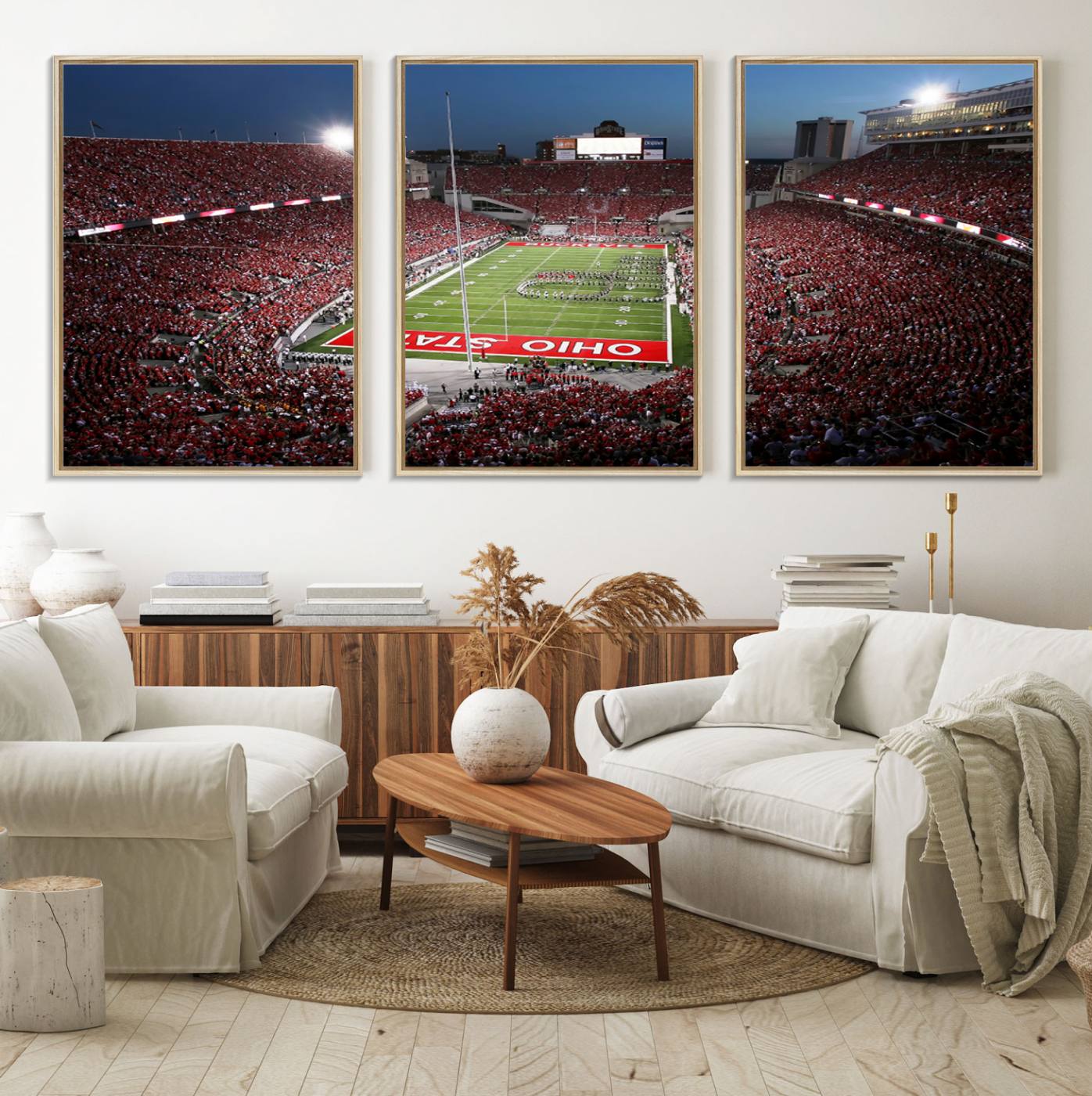 98743-MGV-FC-60X30-3P_Natural-Ohio State University Buckeyes Football Team Print - Columbus Ohio Stadium Wall Art Canvas Print