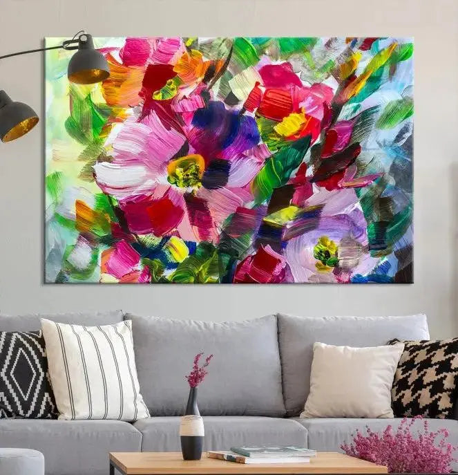 An Oil Flower Abstract Canvas Print, expertly created by a skilled artisan, is displayed above.