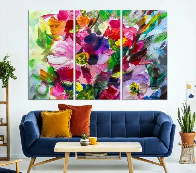 An Oil Flower Abstract Canvas Print, expertly created by a skilled artisan, is displayed above.