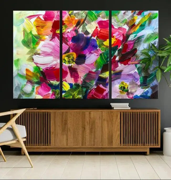 An Oil Flower Abstract Canvas Print, expertly created by a skilled artisan, is displayed above.