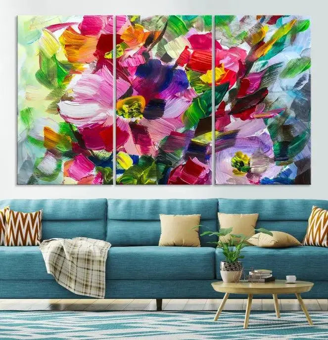 An Oil Flower Abstract Canvas Print, expertly created by a skilled artisan, is displayed above.