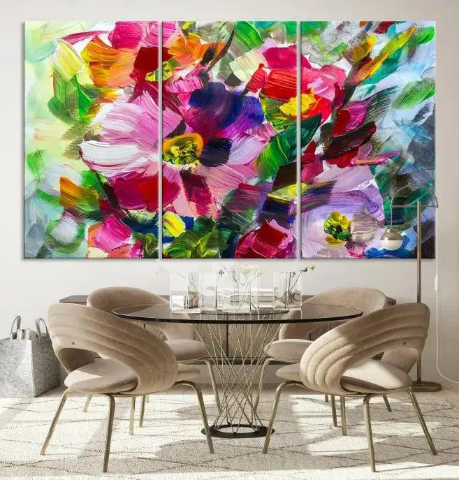 An Oil Flower Abstract Canvas Print, expertly created by a skilled artisan, is displayed above.