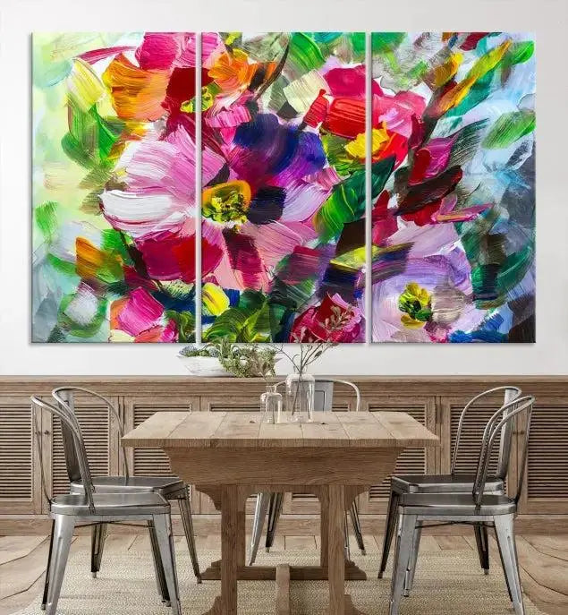 An Oil Flower Abstract Canvas Print, expertly created by a skilled artisan, is displayed above.