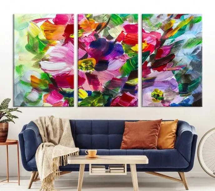 An Oil Flower Abstract Canvas Print, expertly created by a skilled artisan, is displayed above.