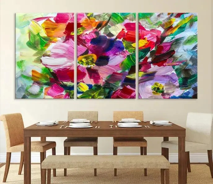 An Oil Flower Abstract Canvas Print, expertly created by a skilled artisan, is displayed above.