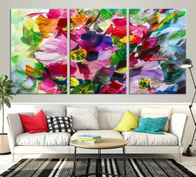 An Oil Flower Abstract Canvas Print, expertly created by a skilled artisan, is displayed above.