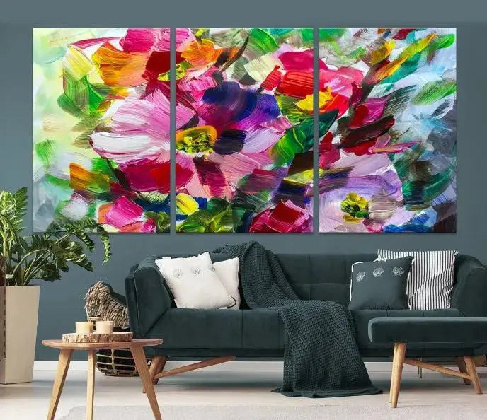 An Oil Flower Abstract Canvas Print, expertly created by a skilled artisan, is displayed above.