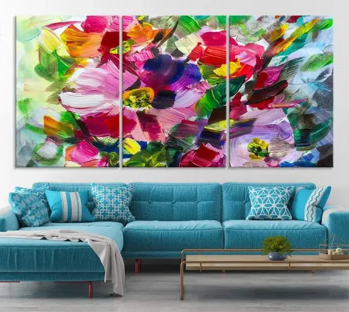 An Oil Flower Abstract Canvas Print, expertly created by a skilled artisan, is displayed above.