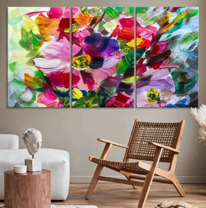 An Oil Flower Abstract Canvas Print, expertly created by a skilled artisan, is displayed above.