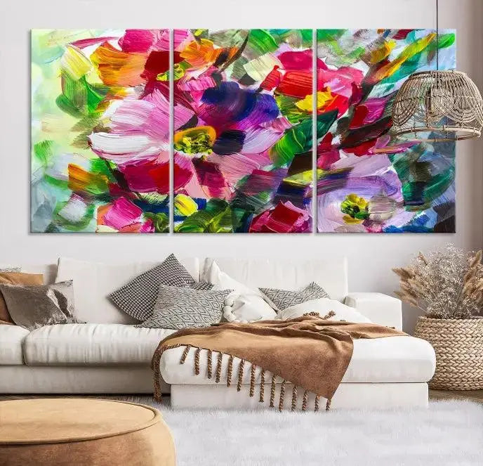 An Oil Flower Abstract Canvas Print, expertly created by a skilled artisan, is displayed above.