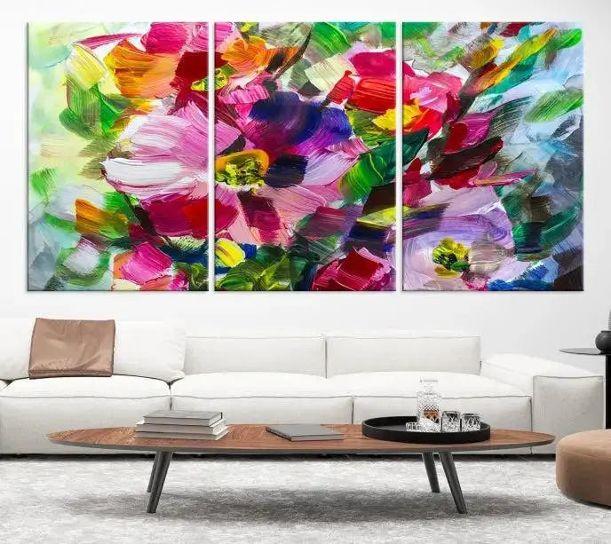 An Oil Flower Abstract Canvas Print, expertly created by a skilled artisan, is displayed above.