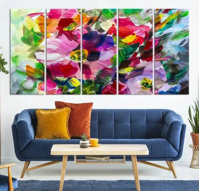 An Oil Flower Abstract Canvas Print, expertly created by a skilled artisan, is displayed above.