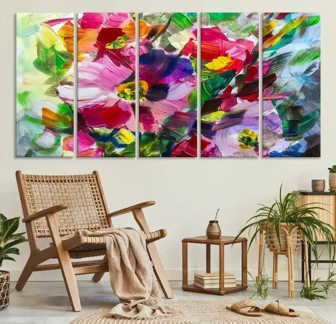 An Oil Flower Abstract Canvas Print, expertly created by a skilled artisan, is displayed above.