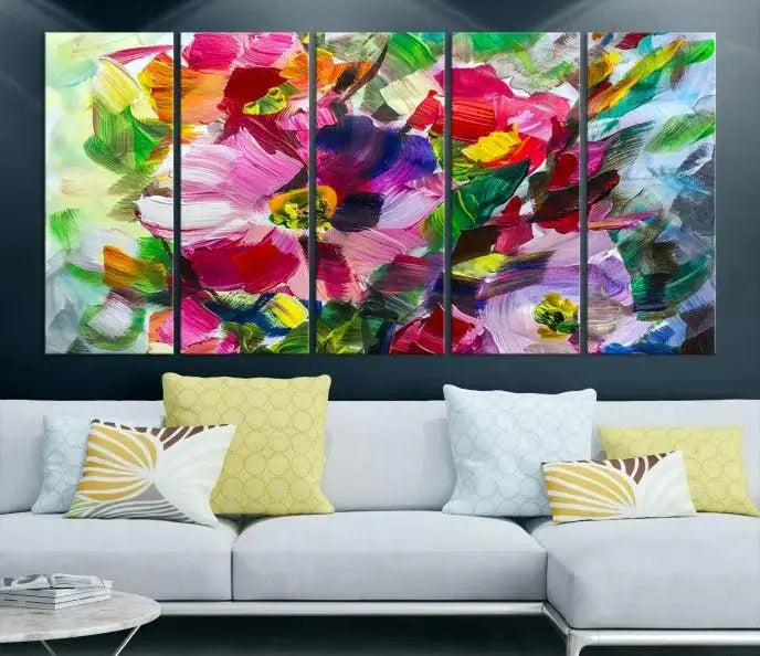 An Oil Flower Abstract Canvas Print, expertly created by a skilled artisan, is displayed above.