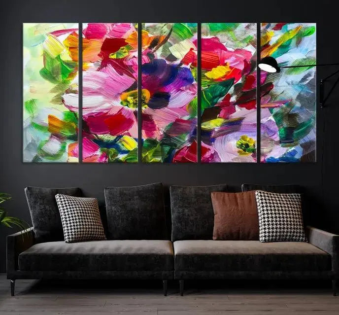 An Oil Flower Abstract Canvas Print, expertly created by a skilled artisan, is displayed above.