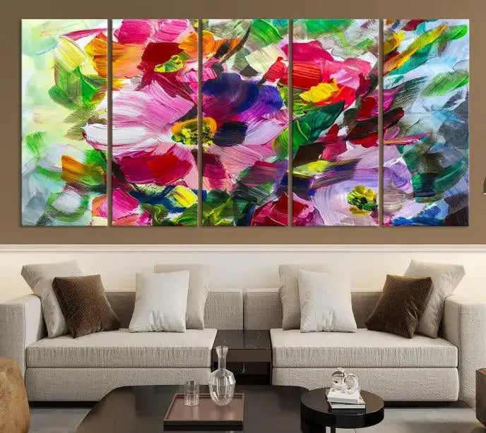 An Oil Flower Abstract Canvas Print, expertly created by a skilled artisan, is displayed above.