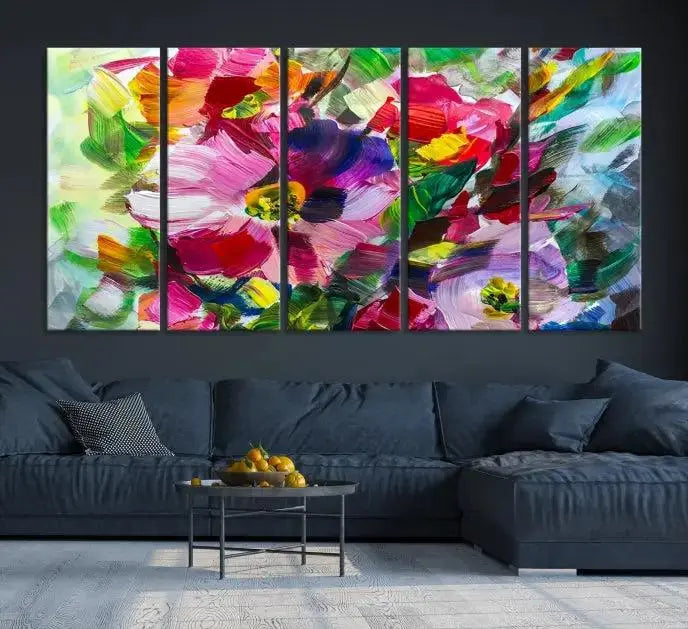 An Oil Flower Abstract Canvas Print, expertly created by a skilled artisan, is displayed above.