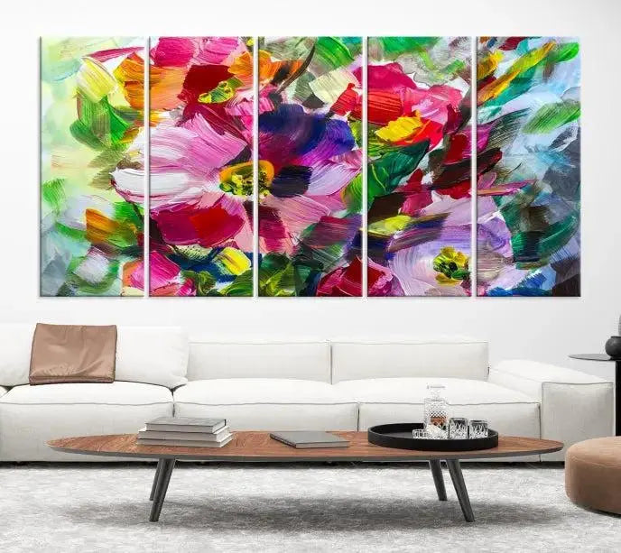 An Oil Flower Abstract Canvas Print, expertly created by a skilled artisan, is displayed above.